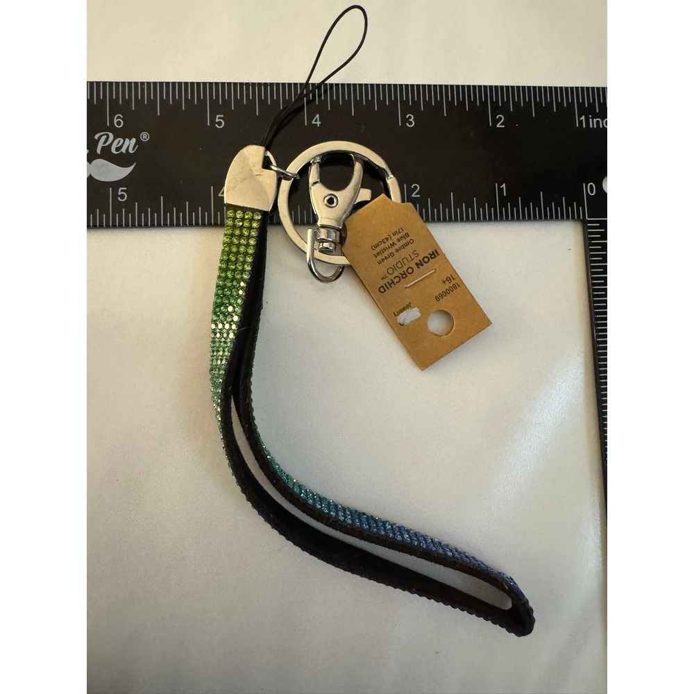 Iron Orchid Studio Ombre Green‎ Blue Rhinestone Key Chain Wristlet